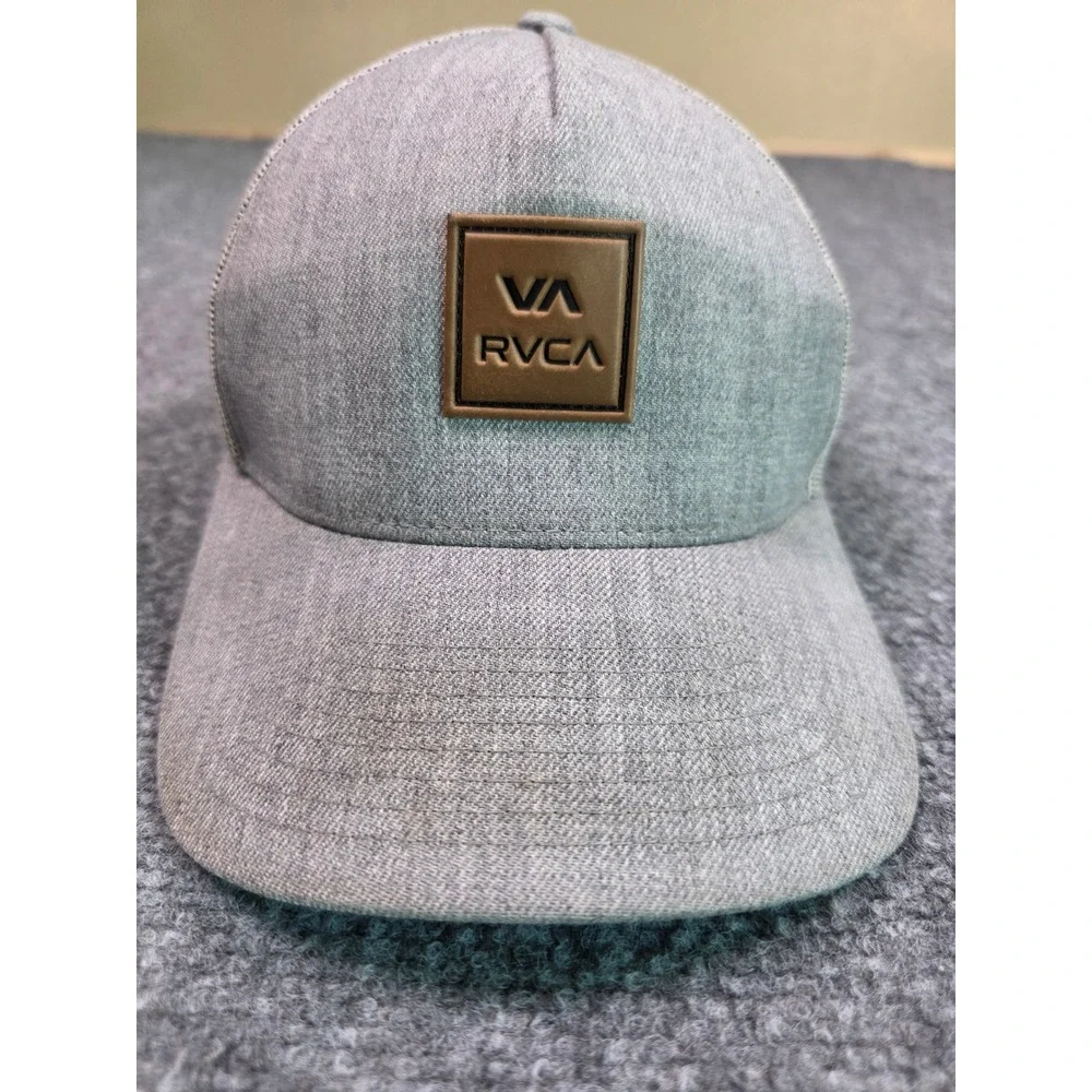 RVCA Trucker Hat Mens Snapback OSFA Gray Mesh‎ Back Mid Fit Logo Patch Cap